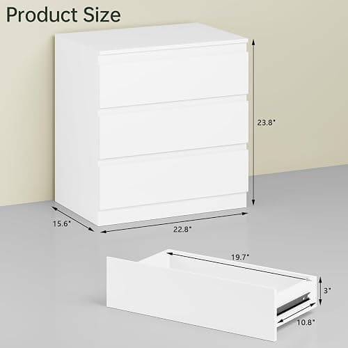OtterOasis White Wood Dresser for Bedroom, 3 Drawer Dresser for Clothes Storage, Modern Dressers with Wide Drawers, Wide Wooden Chest Drawers for Living Room, Entryway, TV Stand thumbnail 2
