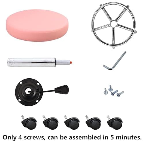 KKTONER PU Leather Round Rolling Stool with Foot Rest Swivel Height Adjustment Spa Drafting Salon Tattoo Work Office Massage Stools Task Chair (Pink) thumbnail 7