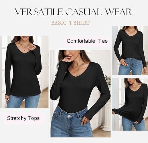 Zeagoo 3 Pack Long Sleeve Shirts for Women V Neck Casual Fall Tops S-XXL | Shirts for Teacher, Soft Vneck Basic Tee, Business casual Outfit, 2026 Fall Fashion Clothes thumbnail 6