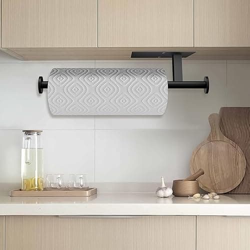 FISHCLOUD Paper Towel Holder Wall Mount - Self Adhesive No Drill or Drilling, SUS304 Stainless Steel - Kitchen, Bathroom, Sink, Pantry, Fridge(Black) thumbnail 7