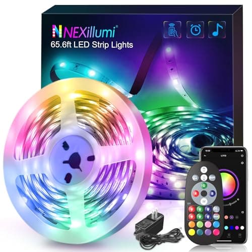 Nexillumi Led Lights for Bedroom 65.6ft (1 Rolls of 65.6ft) with Color Changing Strip Lights with Remote and APP Control RGB Lighting Strip for Indoor Party Home Room Decor and 24V Power Supply - Image 1