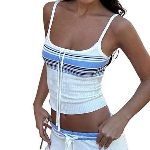 2025 Trendy Striped Knit Halter Sexy Tank Y2k Aesthetic Backless Top Crop Sleeveless Tops Going Out for Women - Image 1