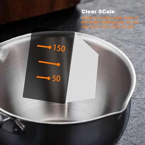 Stainless Steel Milk Warmer with Wooden Handle - Mini Butter Melting Pot with Dual Pour Spouts, Chocolate Melting Pot (150ml) thumbnail 8