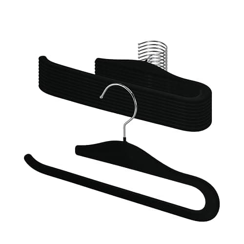 Velvet Pants Hangers, 10 Pack Non-Slip Open Ended Hangers with 360° Swivel Hook Slim Space Saving Jeans Hangers for Pants, Scarves, Ties, Towels, Black - Image 1