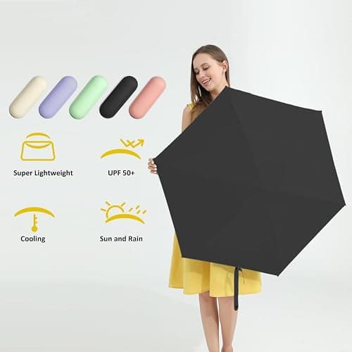 BAODINI Travel Essentials Mini Umbrella for Purse With Case Small Compact UV Sun Protection Lightweight Tiny Pocket Manual Open Close Umbrella for Women Kids and Men Fits Purse Backpack thumbnail 9