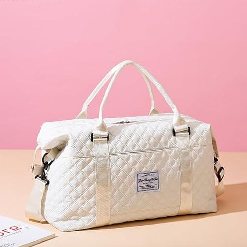 Keoferlo Cute Travel Bag Weekend White Duffel Cute Overnight Gym Tote Carry On Bag for Women (Ivory White) thumbnail 2