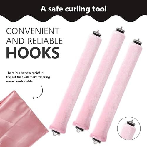 Heatless Curls Overnight Set of 3 with 1 Scarf - Heatless Hair Curler, Overnight Blowout Rods for Blowout Look Long Hair (Pink) thumbnail 3