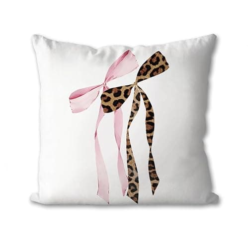HESQFBH Cheetah Leopard Bow Pillow Covers, Cheetah Leopard Print Room Decor, Funky Preppy Leopard Billiards Decorative Throw Pillow Covers for Girls Dorm Apartment 18x18 Inch - Image 1