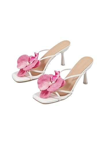 MakeMeChic Women's Open Toe Floral Kitten Heels Flower Summer Beach Sandals - Image 1