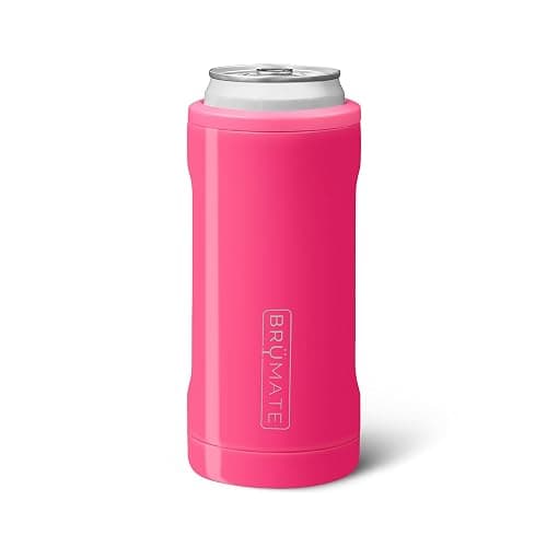 BrüMate Hopsulator Slim Can Cooler Insulated for 12oz Slim Cans | Skinny Can Insulated Stainless Steel Drink Holder for Hard Seltzer, Beer, Soda, and Energy Drinks (Neon Pink) - Image 1