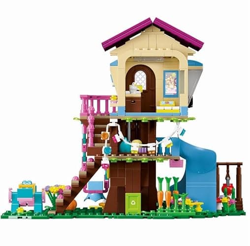 CUBIMANA Treehouse Building Toys with LED Light - 618 Piece Tree House Building Set, 3-Storey Up House with Slide & Stickers, Ages 6-12 thumbnail 5