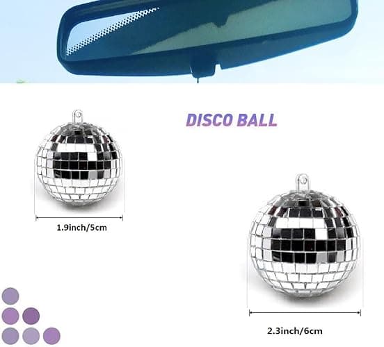 Mirror Disco Ball Hanging Car Accessory - Rear View Mirror Hanging - Silver (1.9 inch) thumbnail 4