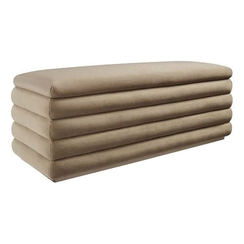 Modway Mezzo 46 Inch Performance Velvet Upholstered Storage Bench in Taupe - Channel Tufted Ottoman for Bedroom, Entryway - Versatile Bed and Living Room Bench with Storage - Image 1