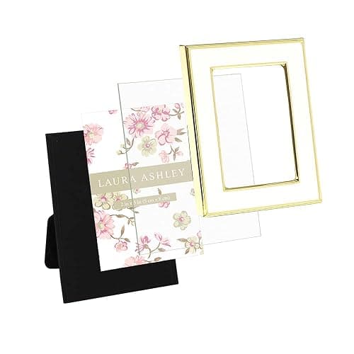 Laura Ashley 2x3 White Enamel Picture Frame, Gold Metal Edge with Easel, for Countertop, Counterspace, Tabletop Display, Bookshelf, Desk, Wall Décor, Photo Gallery (2x3, White W/Gold) thumbnail 4