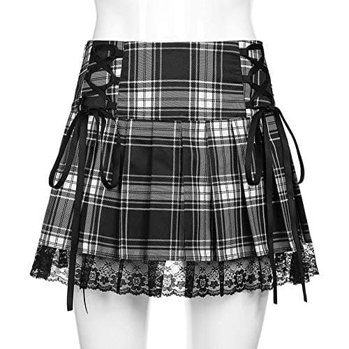 Women Lace Patchwork Mini Pleated Skirts High Waist Lace Up Ruffle Short Skirts Harajuku Goth Skirt thumbnail 4