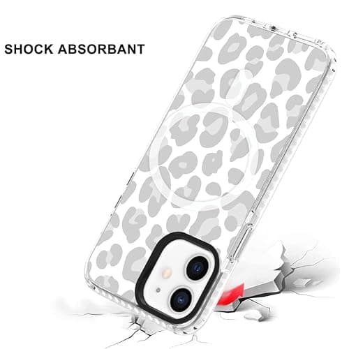 SAKUULO Magnetic for iPhone 12/12 Pro Case [Compatible with MagSafe] Light Grey Leopard Print Pattern Wireless Charge Slim Shockproof Case for iPhone 12/12 Pro Phone Case, Grey Leopard (6.1") thumbnail 3