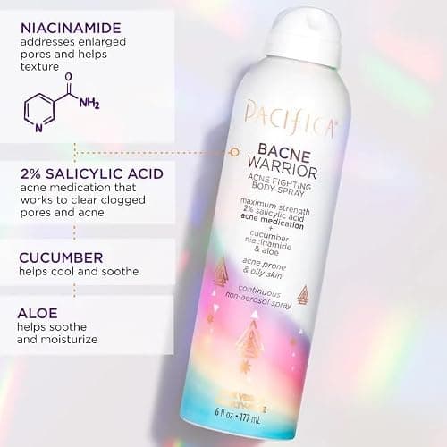 Pacifica Bacne Warrior - Bacne Salicylic Acid Spray, Back Acne Treatment Spray with 2% Salicylic Acid, Niacinamide, and Aloe, Body Acne Warrior for Body, Chest, and Back, Dermatologist Tested- 6 Fl Oz thumbnail 6