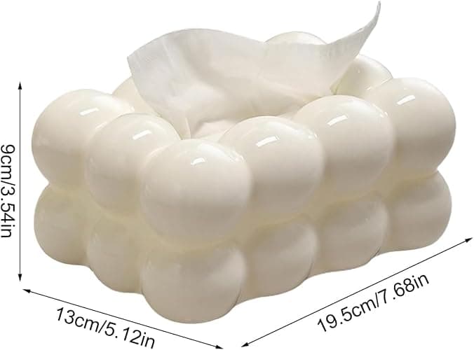 Bubble Tissue Box Cover Rectangle, Decorative Tissue Box Holder Rectangular for Tabletop, Living Room, Bedroom, Bathroom and Car Decor (White) thumbnail 3