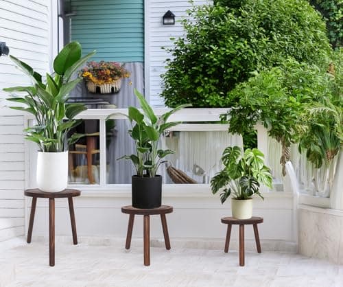 Amdermi 3 Pack Wood Plant Stands Indoor, Mid Century Modern Plant Stool for 6-12 Inch Pots, Tall Small Plant Stand Set for Living Room, Balcony, Office thumbnail 8