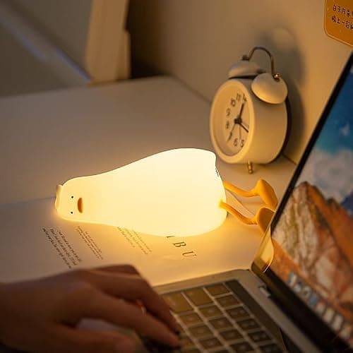 HAPPYBAG LED Lying Flat Duck Night Light, 3 Level Dimmable Nursery Nightlight,Cute Lamps Silicone Squishy Light Up Duck,Rechargeable Bedside Touch Lamp for Breastfeeding Toddler Baby Kids Decor thumbnail 4