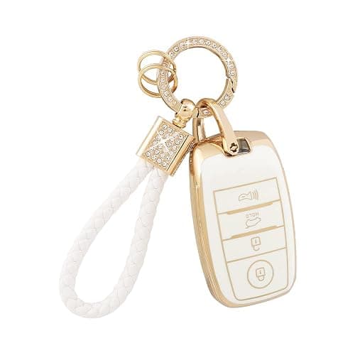 PIFOOG Key Fob Cover for Kia Optima Soul Sportage Sorento Forte Rio Niro Accessories Bling Keychain Soft TPU Car Keys Case Shell 4 Buttons Protector Girly Women Cute White Gold - Image 1