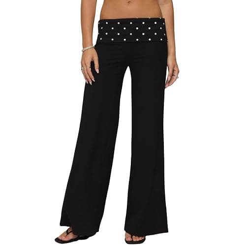 Qmlyev Wide Leg Sweatpants for Women Fold Over Low Rise Flare Yoga Lounge Pants Back to School Clothes for Teen Girls - Image 1