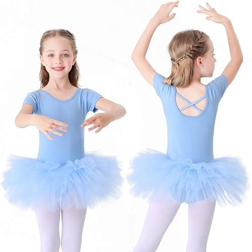 Bezioner Girls Cotton Ballet Dance Dress Cute Tutu Skirted Leotard Short Sleeve thumbnail 2