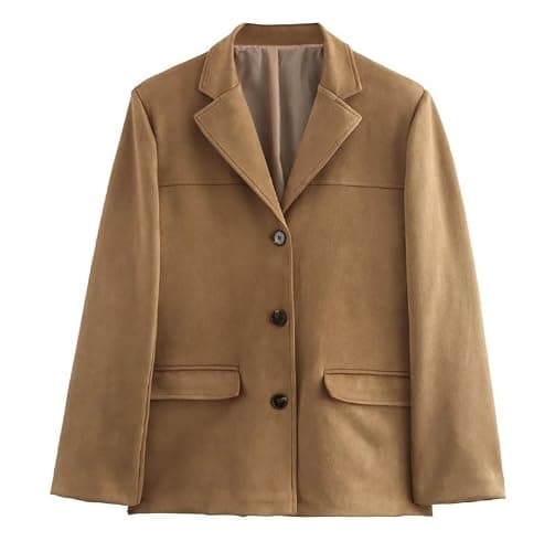 Faux Suede Jacket Women Brown Suede Jacket Faux Leather Blazer Jackets Button Down Long Sleeve Cardigan Vintage Suits thumbnail 3