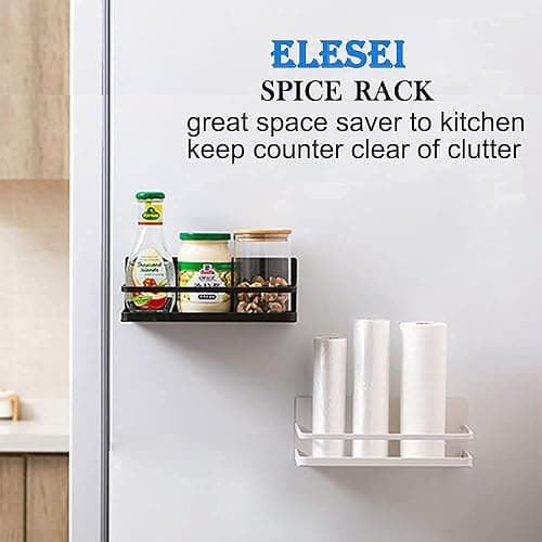 ELESEI Magnetic Spice Rack Refrigerator Side Magnetic Spice Rack Kitchen Magnetic Shelf Magnetic Fridge Shelf Perfect Space Saver for Kitchen/Apartment 2 Pack (White) thumbnail 4
