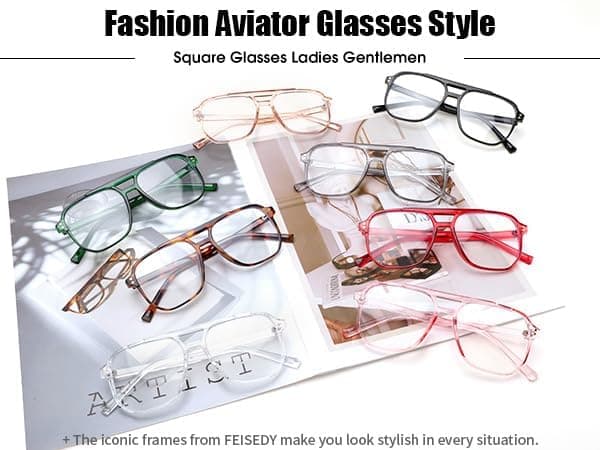 FEISEDY 2Pack Blue Light Blocking Glasses Fake Nerd Clear Square Computer Lightweight Pilot Glasses Frame Oversized B2866 thumbnail 6