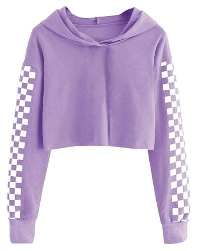 Imily Bela Kids Crop Tops Girls Hoodies Cute Plaid Long Sleeve Fashion Sweatshirts - Image 1