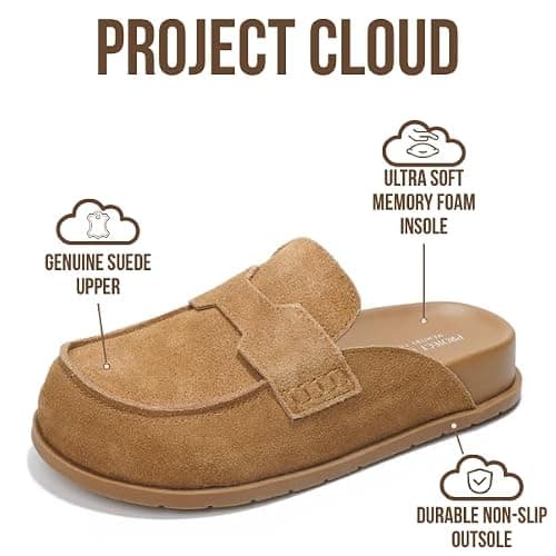 Project Cloud 100% Genuine Leather Womens Clog - Memory Foam Arch Support Non-Slip Sole Mules & Clogs for Women Footwear - Platform Winter Shoes (Foamy) thumbnail 3
