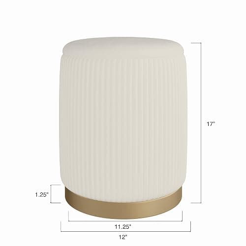 Boahaus Cersei White Velvet Vanity Ottoman with Hidden Storage, Makeup Chair for Vanity Desk, Elegant Foot Rest Stool with Gold Base for Bedroom, Living Room & Dressing Area (Pure White) thumbnail 3