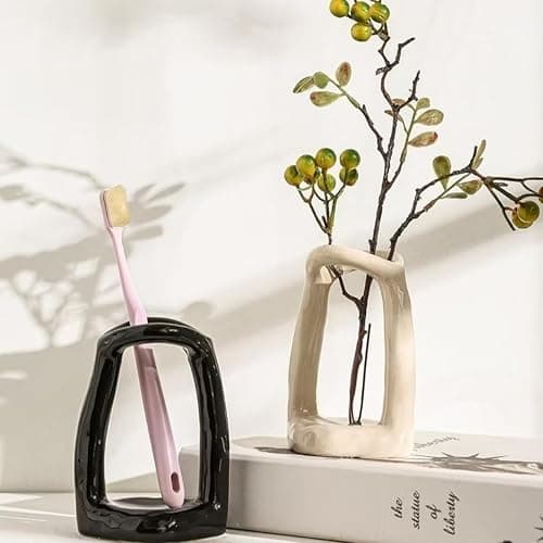 East–BrightenZF Handmade Ceramic Holder Stand for Toothbrushes, Makeup Brushes, and Pens - Minimalist Design for Bathroom Vanity and Countertops Decor (Milky White) thumbnail 8