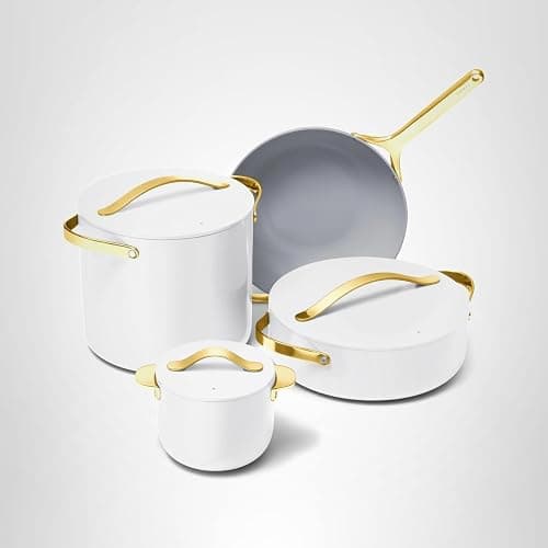Caraway Cookware+ Collection - Specialty Cookware Set - Petite Cooker, Stir Fry Pan, Rondeau, & Stock Pot - 3 Lids & Storage Organizer Included - White thumbnail 8
