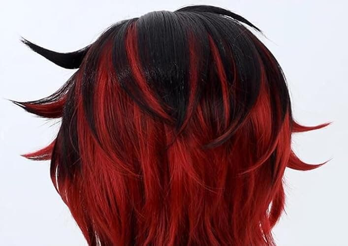 TEDPRBGE Short Black Mix Red Wig Short Straight Wigs Layered Wig with Bangs Heat Resistant Role Play Cosplay Show Wigs (Black Red) thumbnail 7