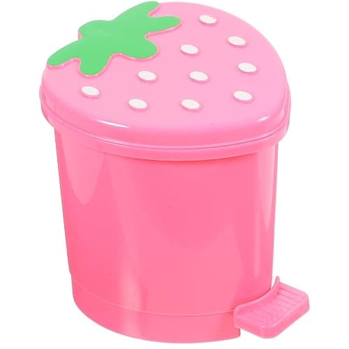 NUOBESTY Strawberry Desktop Trash can with Lid Mini Pink Desk Bin for Waste Paper Tissues and Crumbs Cute Kawaii Strawberry Room Decor for Home Office Bedroom - Image 1