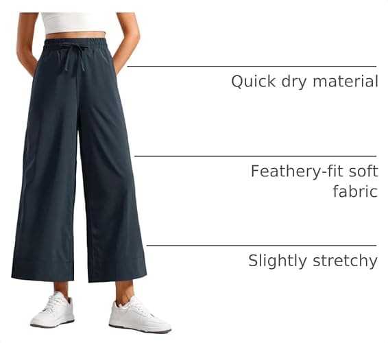 CRZ YOGA Lightweight Wide Leg Crop Pants 25" | Casual, Travel, Comfy, Soft, Split, Loose Fit, Pockets, for Women thumbnail 4
