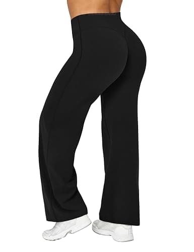 Ieumaz Women Straight Leggings Bottoms High Waist Gym Workout Leggings Stretch Casual Wide Leg Yoga Pants - Image 1