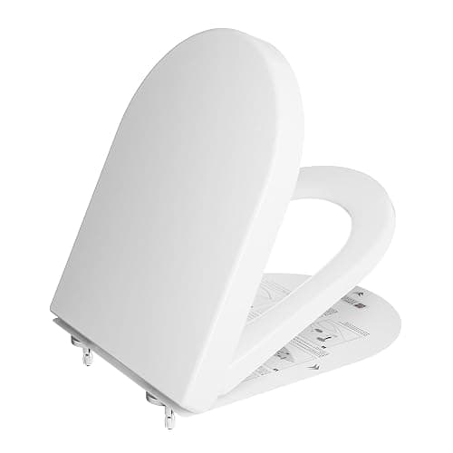 DERW D Shaped Soft Close Toilet Seat, Heavy Duty Premium Thermoplastic, Quick Release, Easy Clean and Install with Alignment Guide, Durable White Toilet Seat - 46cm x 36.5cm x 5cm - Image 1