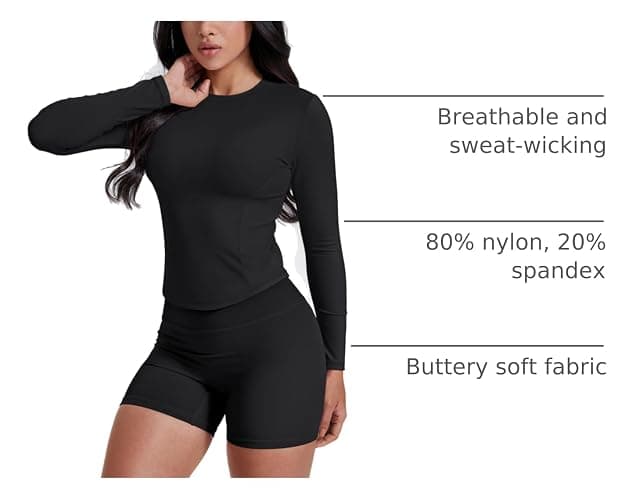 GYM RAINBOW Long Sleeve Workout Shirts for Women, Cropped Athletic Tops Slim Fit Crew Neck Yoga Top Running Gym T Shirts thumbnail 4
