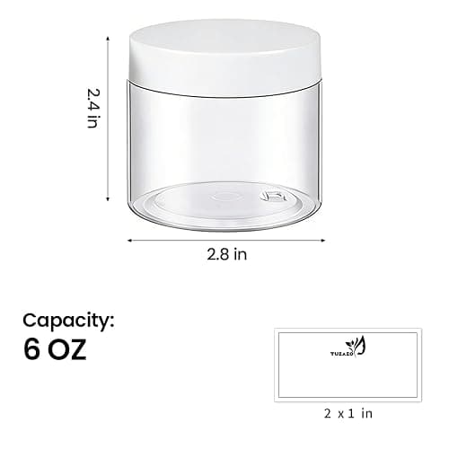 TUZAZO 12 Pack 6 Oz Plastic Containers Small Jars with White Lids | BPA Free, Empty Round Clear, Slime Containers, Cosmetic Containers, For Makeups, Lotions, Body Butters, Sugar Scrubs thumbnail 3