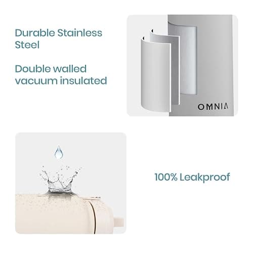 OMNIA Vacuum Insulated Stainless Steel Water Bottle, 2 Lids (Straw & Spout) Leakproof, BPA-Free, Reusable Flask, Hot & Cold Thermos for Sports, Gym, Travel, Outdoors (White, 540ML) thumbnail 7