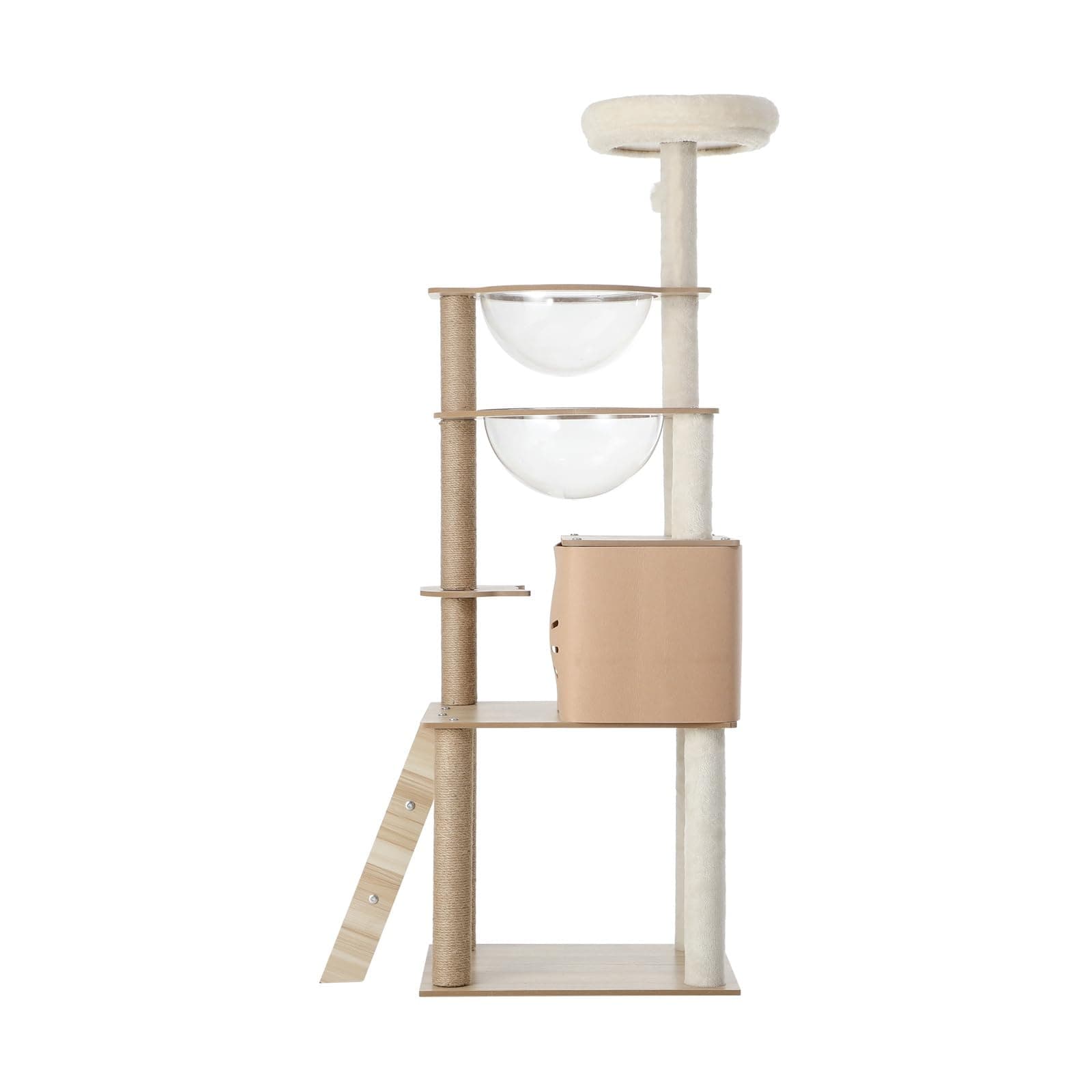 Wooden Cat Tree Tower, Cat Towers with Plush-Covered Scratching Posts, Activity Balls and Detachable Sleeping House, Multi-Level Cats Condo for Indoor Cats Kittens Play, 145x40x50cm, Natural thumbnail 5