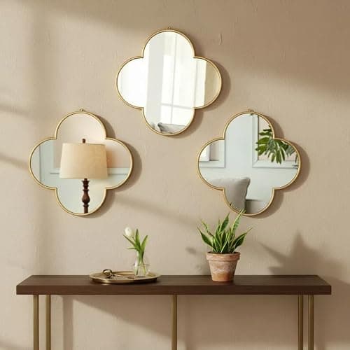 DECANIT Gold Wall Mirrors Set of 3 - Vintage Quatrefoil Decorative Hanging Mirrors for Living Room, Bedroom & Entryway - Antique Brass Scalloped Accent Mirror for Modern Farmhouse & Boho Wall Decor thumbnail 8