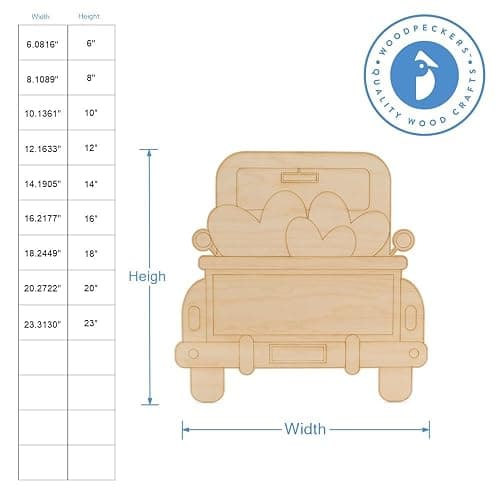 Beetle Car with Heart Cargo Wood Cutouts 6-inch, 1/8 inch Thick, Pack of 25 Mother's Day/Valentines Crafts for Gifts/Décor, by Woodpeckers thumbnail 3