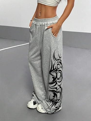 Y2k Wide Leg Baggy Grunge Double Waisted Drawstring Sweatpants Streetwear Women Emo 2000s Star Pants thumbnail 5