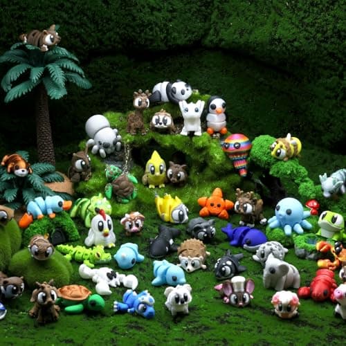 YoukkbbL 50 Pcs Mini 3D Printed Animals Figurines Set, 3D Printed Toys for Kids, Easter Basket Stuffers for Boys and Girls, School Classroom Prizes, Party Favors, Flexible Articulated Fidget Toys thumbnail 5