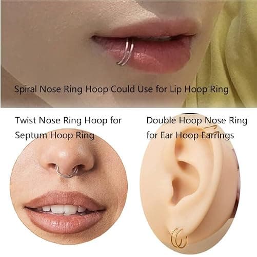 Renkovte Double Nose Ring for Single Piercing,20G Snug Spiral Nose Rings Hoops 8mm Thin Nose Piercing Jewelry for Women thumbnail 4