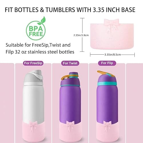 HIUSITY Bow Silicone Boot for Owala 32oz, Anti-Slip Protective Sleeve Bottom Bumper Protector for FreeSip, Twist, and Flip Stainless Steel Water Bottles Accessories,Dishwasher Safe and BPA Free thumbnail 2